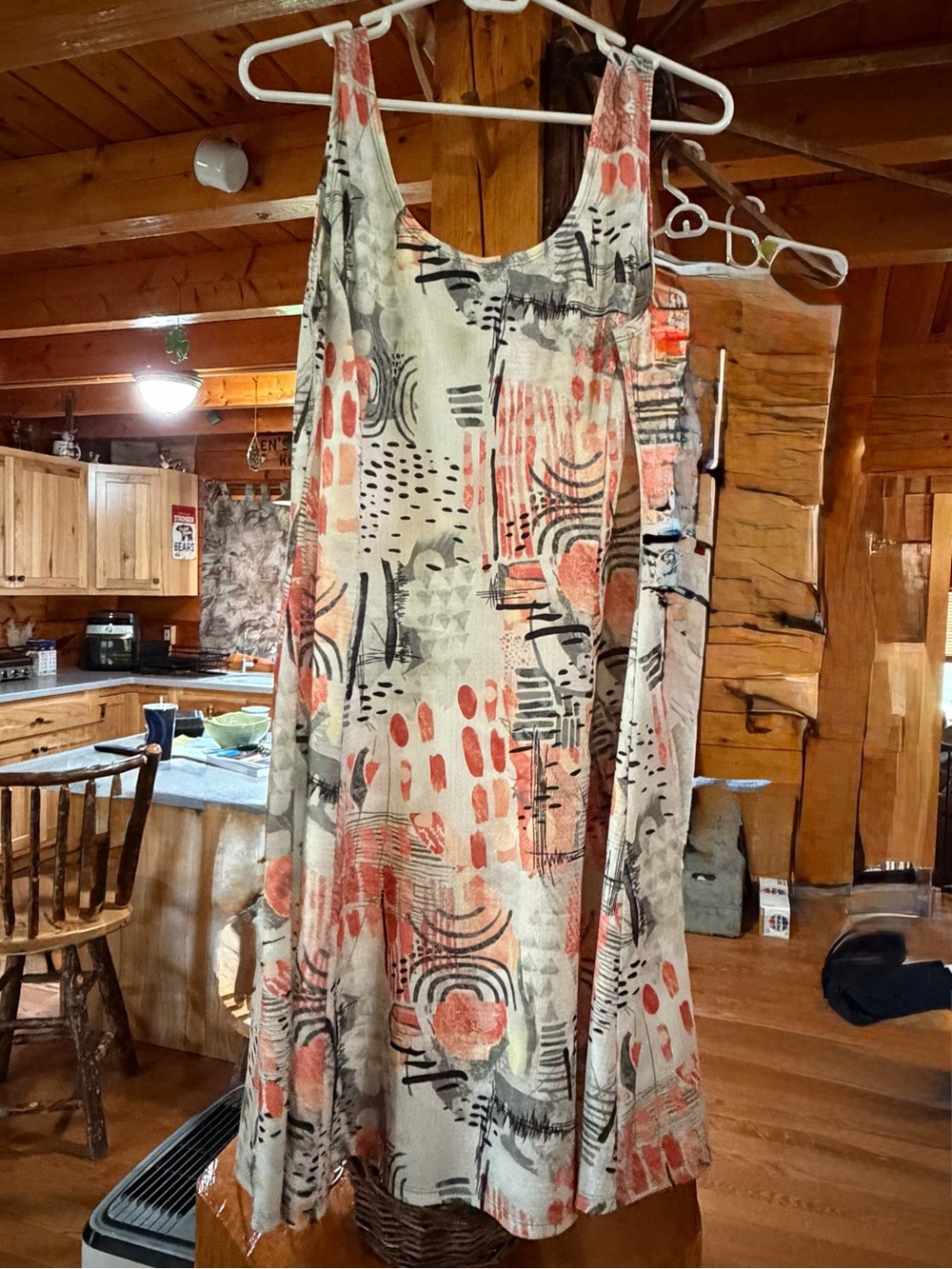 Bali Abstract Print Maxi Dress - Coral, Gray & Black